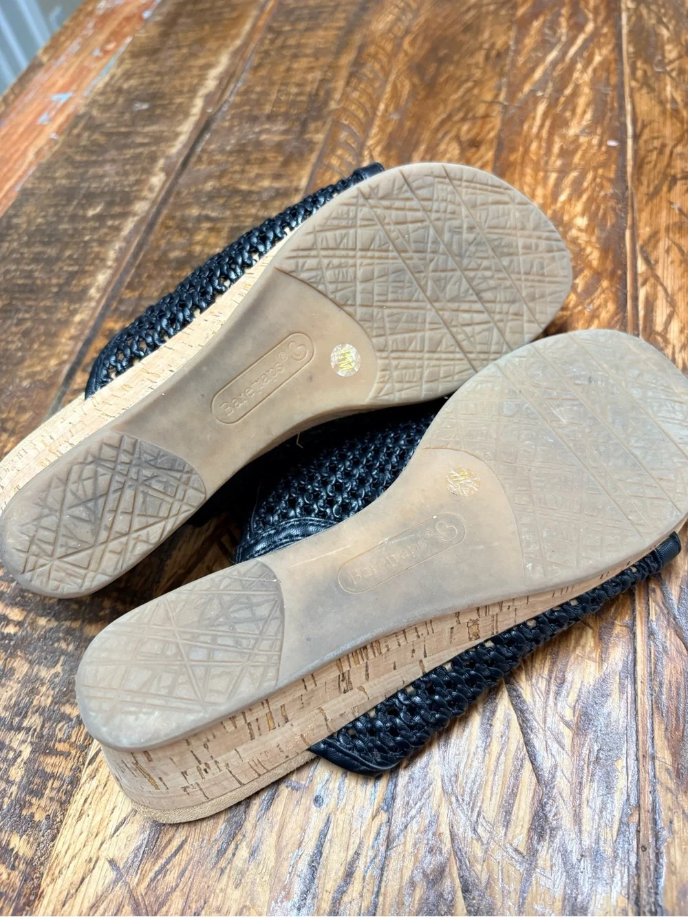 BareTraps Flossey Wedge Black Woven Mesh Cork Wedge Slides Sandals Size 11
